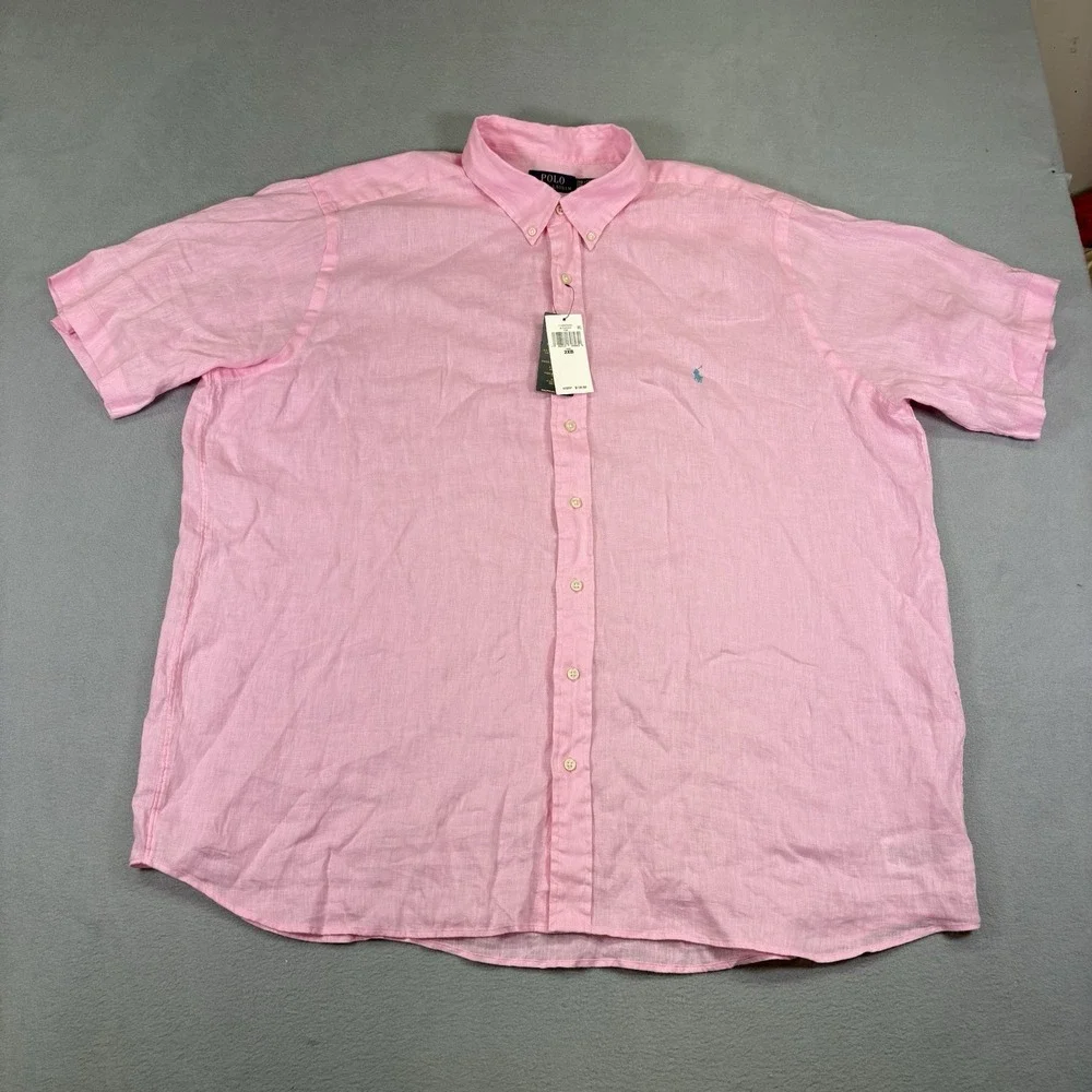 Polo Ralph Lauren 2XB Big Tall 100% Linen Shirt Pink Short Sleeve NWT $138